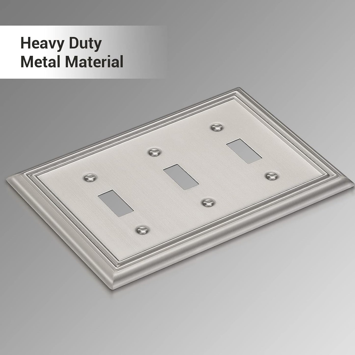 DEWENWILS Tripple Toggle Wallplates, Brushed Nickel Light Switch Covers, Heavy Duty Matel Material