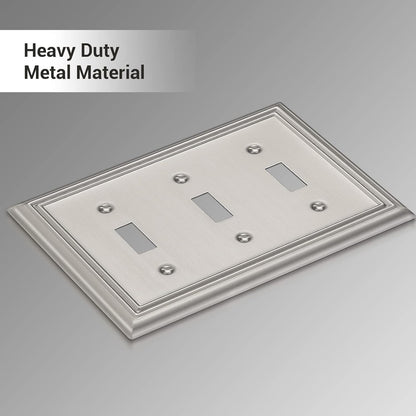 DEWENWILS Tripple Toggle Wallplates, Brushed Nickel Light Switch Covers, Heavy Duty Matel Material