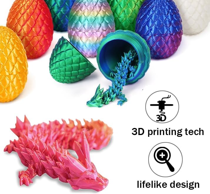 Cessfle 3D Printed Dragon in Egg, Crystal Dragon Eggs with Dragon Inside, Full Articulated Dragon
