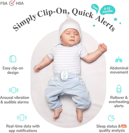 Sense-U Smart Baby Monitor Pro with Arousal Vibration, Audible and App Alerts: Tracks Abdominal