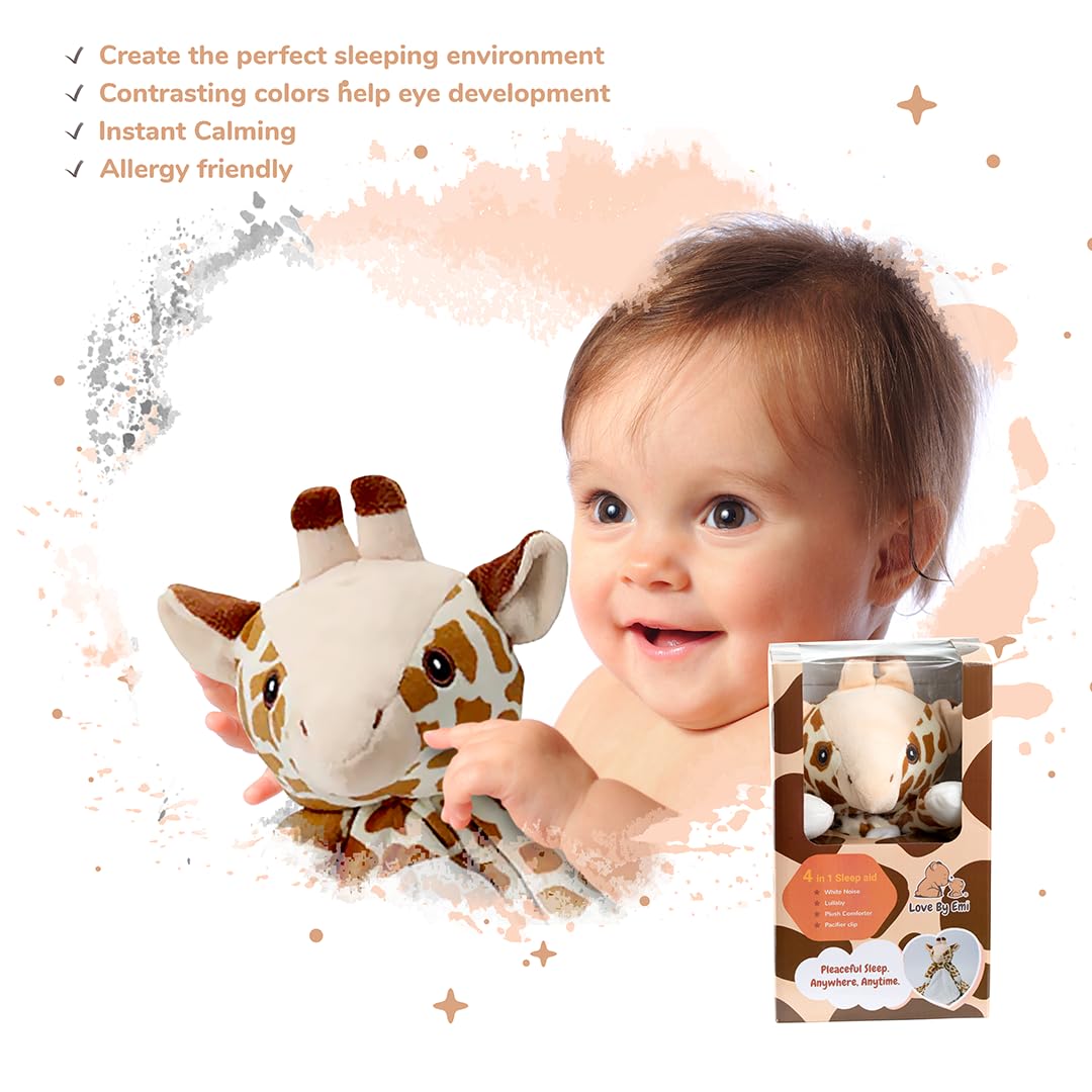 Love By Emi Baby Music Lovey Brown Giraffe, Baby Sleep Soother for Crib & Cuddle Bedtime, White