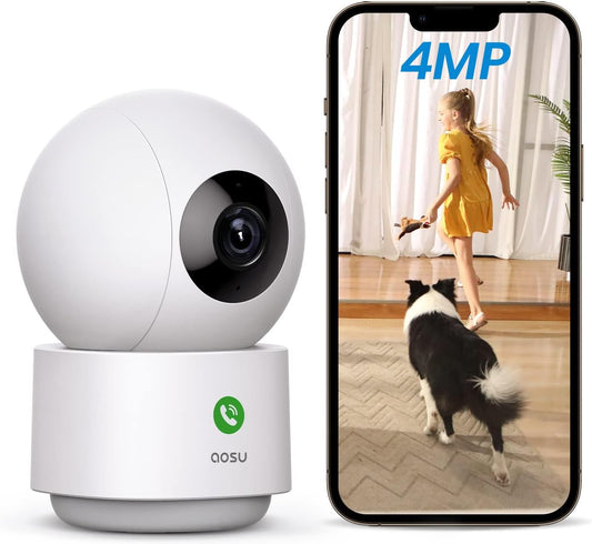 AOSU 4MP Security Camera Indoor, 2.5K Baby Monitor Pet Camera 360° for Home Security, WiFi Camera