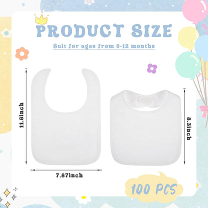 Toulite 10 Pcs White Bibs for Baby Washable Reusable Waterproof Cotton Feeder Bibs with Double