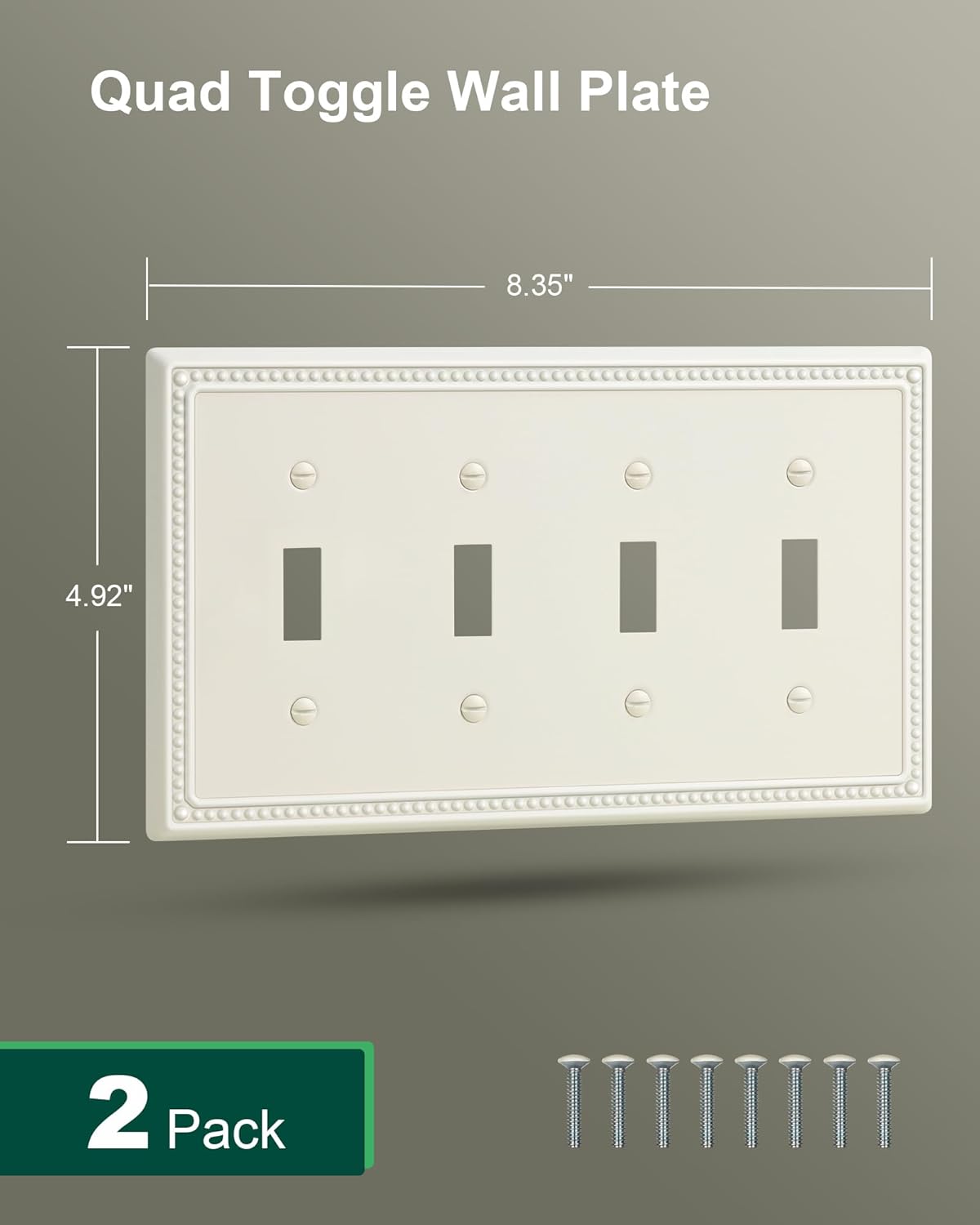 2-Pack Quad Toggle Light Switch Cover Plate, 4 Gang Metal Switch Plate Covers, Light Almond Pearls