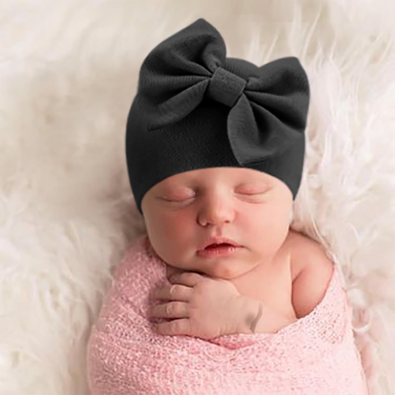 BQUBO Newborn Baby Hats Mittens Set Hospital Hat Beanie Infant Bow Hats Baby Gloves No Scratch