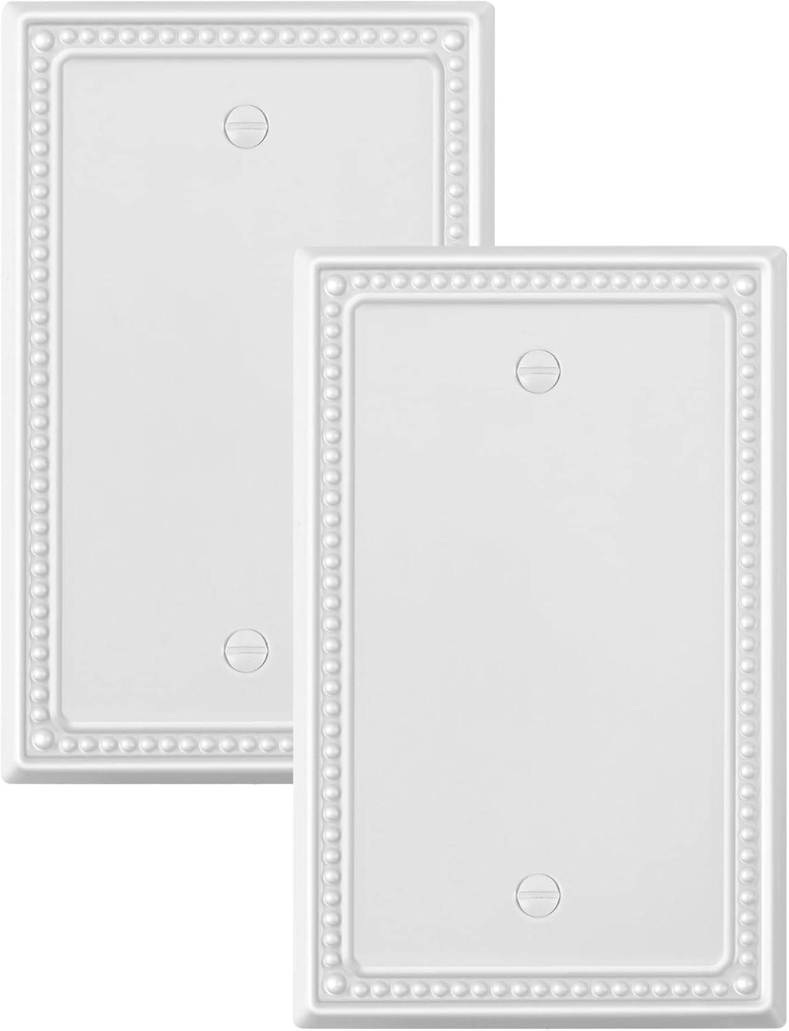 2-Pack Blank Outlet Cover Wall Plate, Metal Switch Plates Outlet Covers, Pure White Pearls Beaded