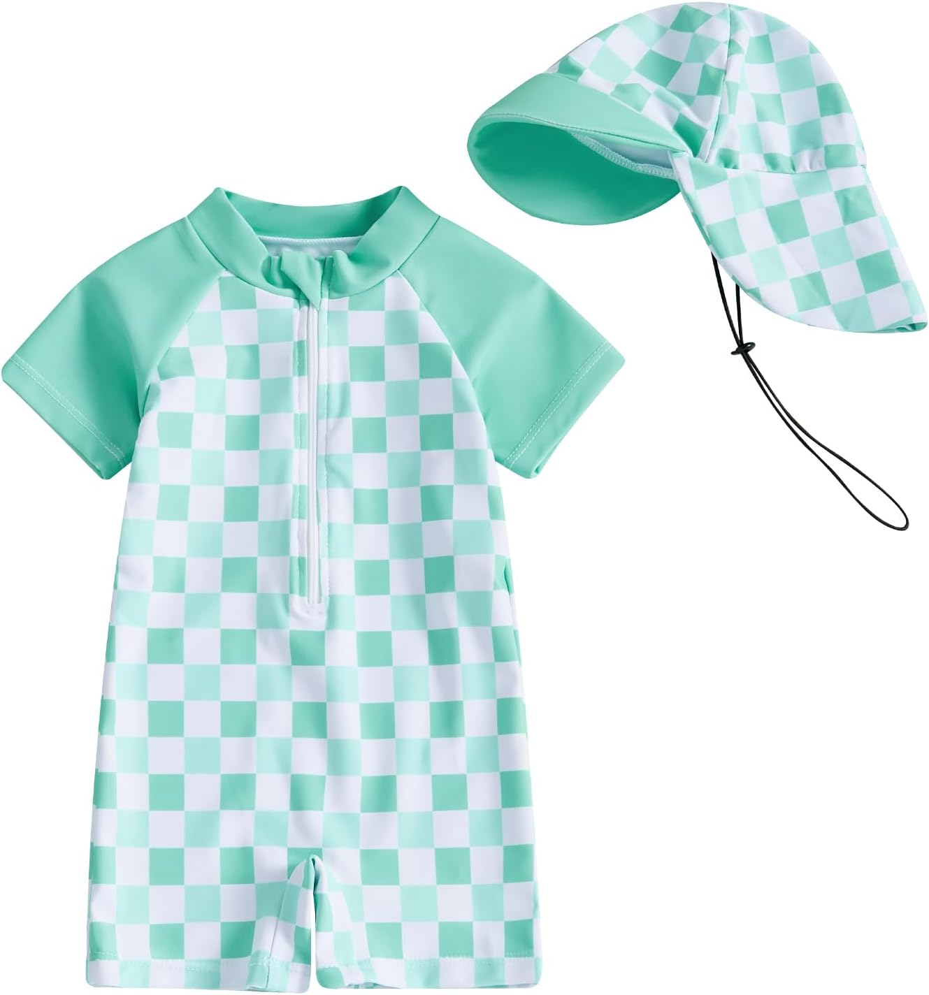 MAYUMMPY Baby Boys Girls Swimwear Casual Zipper One Pieces Rash Guard Swimsuit and Hat Beachwear
