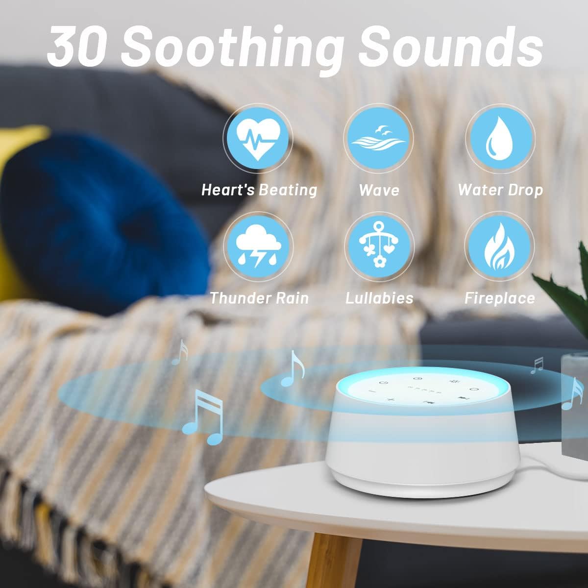 EasyHome Sleep Sound Machine White Noise Machines with 30 Soothing Sounds 12 Adjustable Night Light