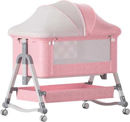 Jaoul 4 in 1 Baby Bassinet Bedside Sleeper Baby Crib, Adjustable Cosleeper for Baby, Easy Folding