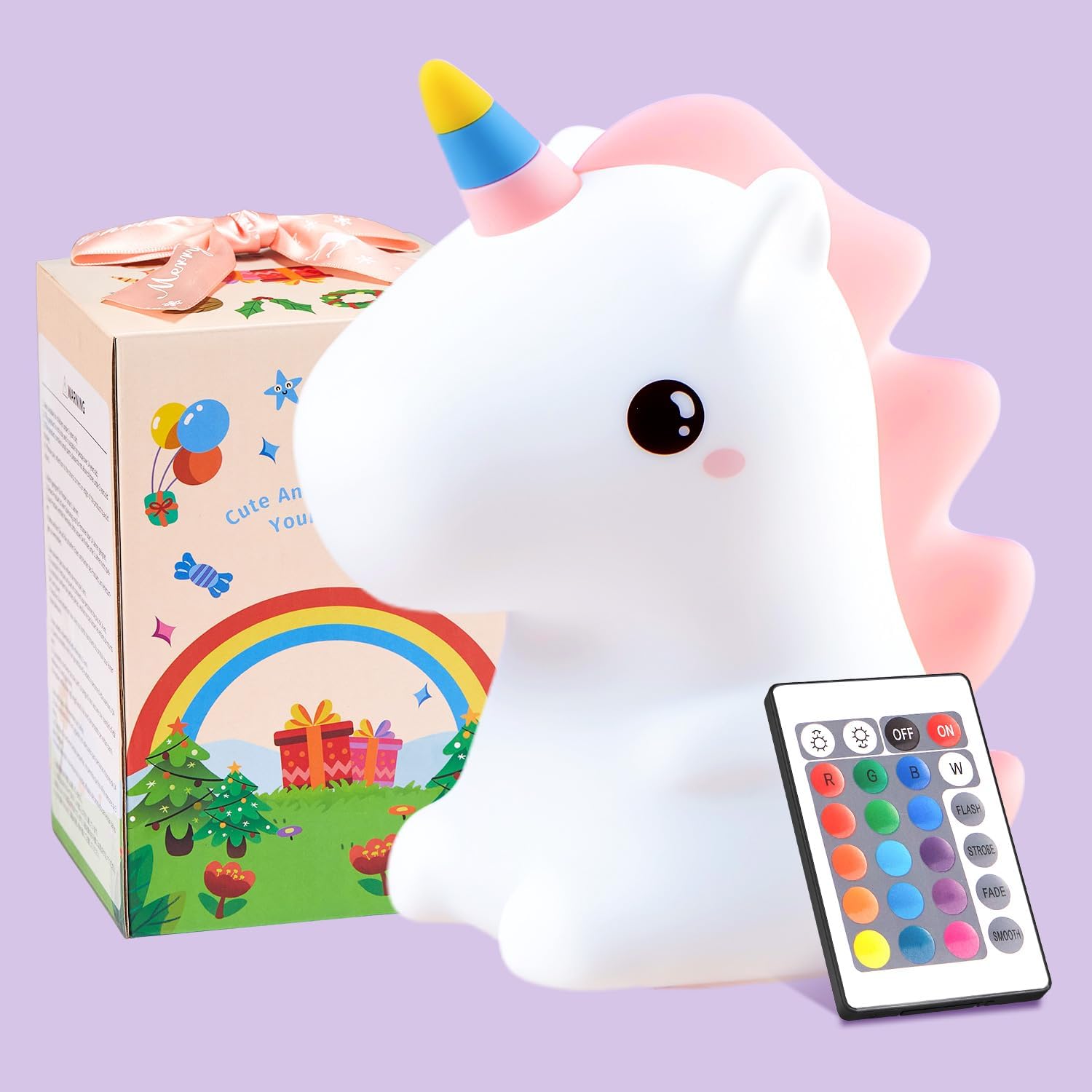 ONEFIRE Unicorn Night Light for Kids,【Cute Gifts&Remote】 16 Colors Cute Night Light,5 Lightness &