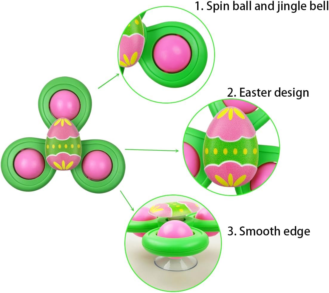 Jofan 3 Pack Easter Suction Cup Spinner Toys for Baby Toddlers Kids Easter Basket Stuffers Gifts