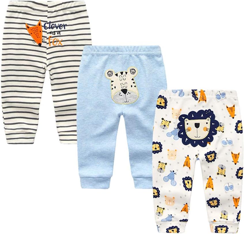 Unisex Newborn Baby Cotton 4-Pack Pants Embroidery Pringting Casual Leggings 0-24 Months for Boys