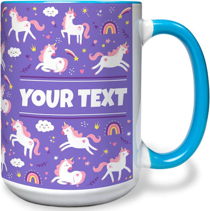 Personalized Mug for Kids - Purple Unicorn - Custom Name/Text, Ceramic Hot Chocolate/Cocoa/Coffee