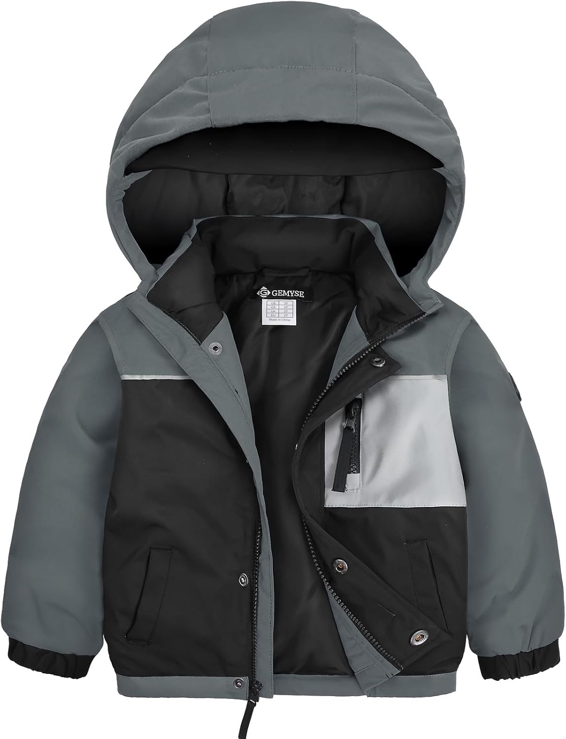 GEMYSE Toddler Boys Winter Coat Waterproof Ski Snow Jacket with Hood Thicken Warm Baby Jacket