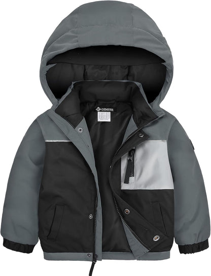 GEMYSE Toddler Boys Winter Coat Waterproof Ski Snow Jacket with Hood Thicken Warm Baby Jacket
