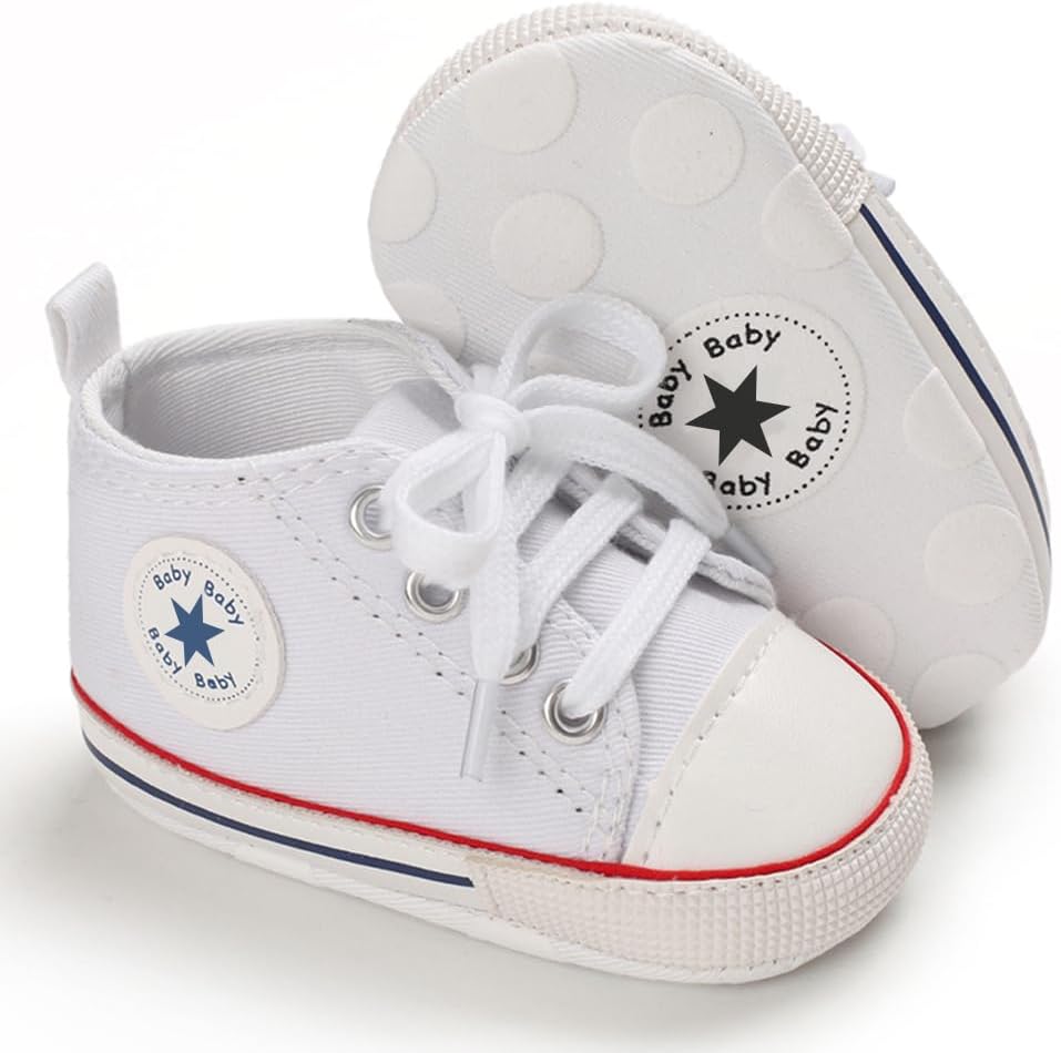 Unisex Baby Girls Boys Canvas High-top Shoes, Newborn Infant Anti-Slip Soft Sole Frist Walking