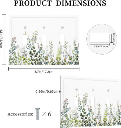 Green Eucalyptus Leaf Plant Herbs Springnature Decorative Switch Plates 3 Gang Wall Plate Triple