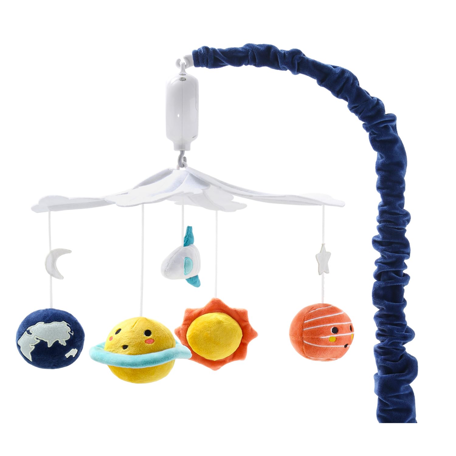 The Peanutshell Crib Mobile for Boys or Girls - White and Dark Blue Musical Baby Crib Mobile with