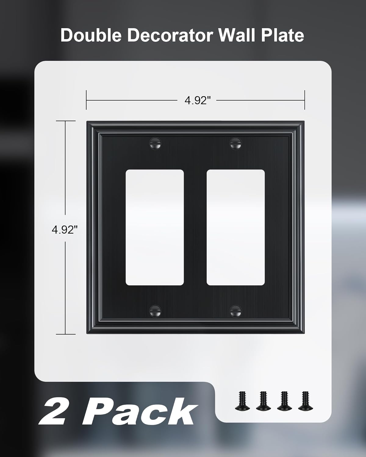 2-Pack Decorative Double Decorator Outlet Cover Plate, Durable Zinc Alloy Black Wall Plates for