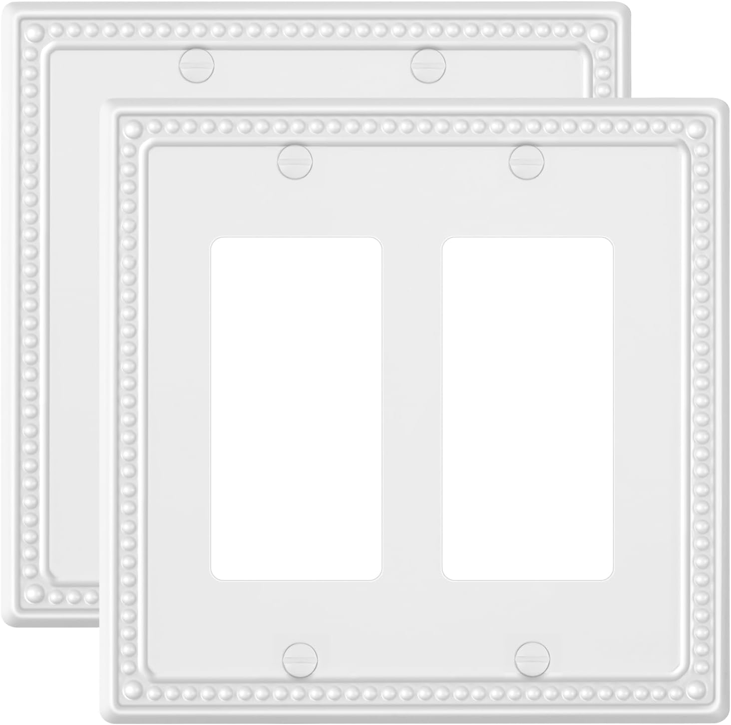 2-Pack Double Decorator Outlet Cover Plate, Pure White Pearls Decorative Switch Plates and Outlet