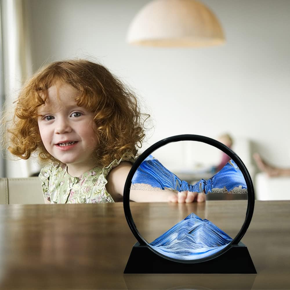 Aoderun Moving Sand Art Picture Round Glass 3D Deep Sea Sandscape in Motion Display Flowing Sand