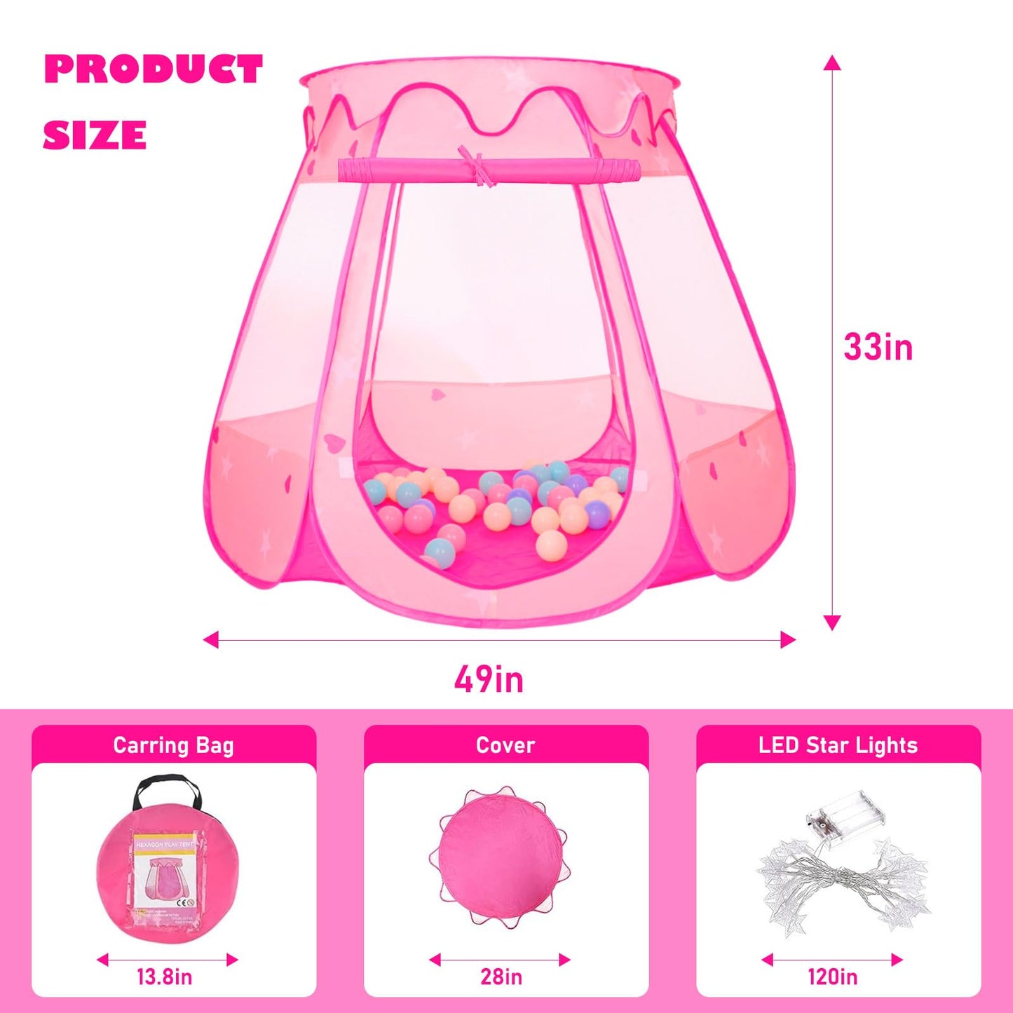 Pop Up Princess Tent with 50 Balls,Ball Pit with for Kid Girl Birthday Gift,Princess Toys for