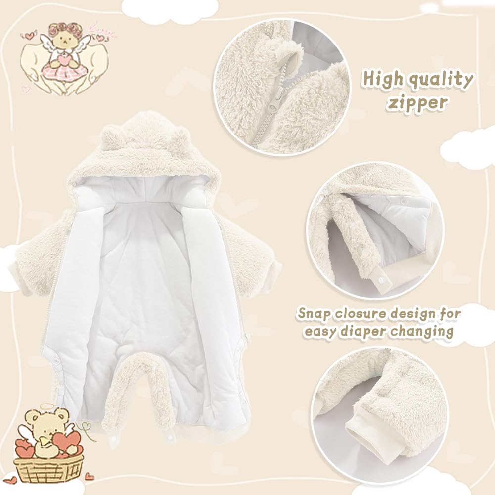 UVIPC Baby Newborn Bear Outfit Fleece Snowsuit Winter Clothes Hooded Jumpsuit Romper for Baby boy