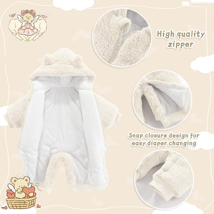 UVIPC Baby Newborn Bear Outfit Fleece Snowsuit Winter Clothes Hooded Jumpsuit Romper for Baby boy