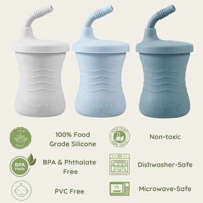 PandaEar Silicone Training Cup, 3 Pack Baby Drinking Sippy Cups with Straw for Baby and Toddler 6