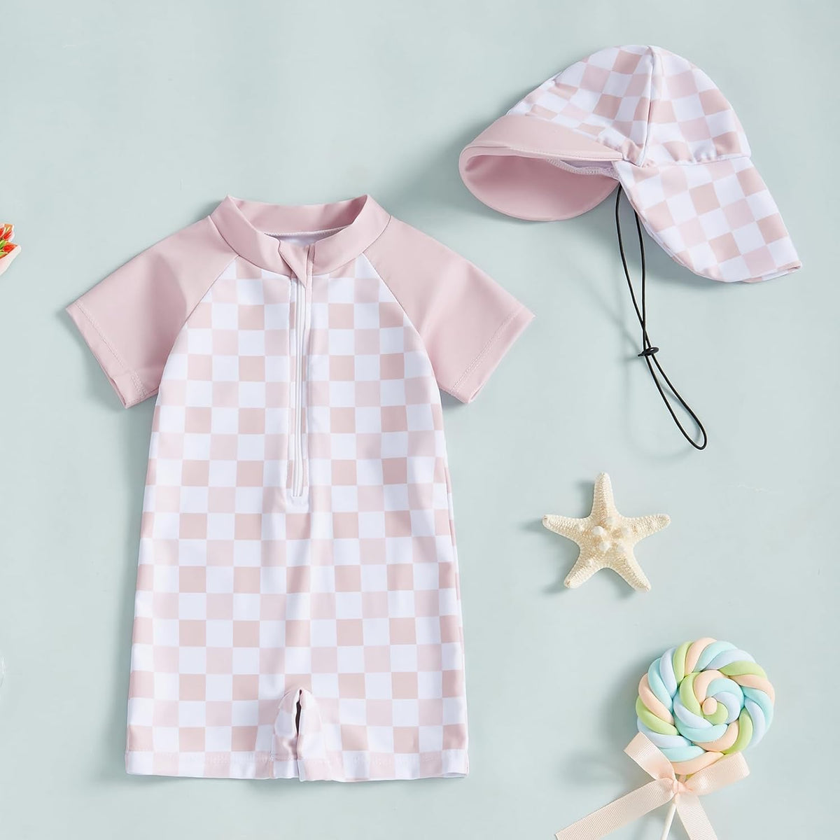 MAYUMMPY Baby Boys Girls Swimwear Casual Zipper One Pieces Rash Guard Swimsuit and Hat Beachwear