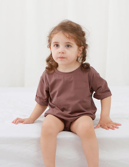 Jimonda Baby Bubble Romper Boy Girl Solid Color T-Shirt Outfits Short Sleeve Bodysuit Organic
