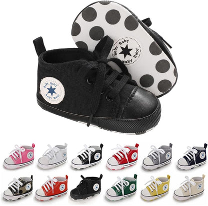 Unisex Baby Girls Boys Canvas High-top Shoes, Newborn Infant Anti-Slip Soft Sole Frist Walking