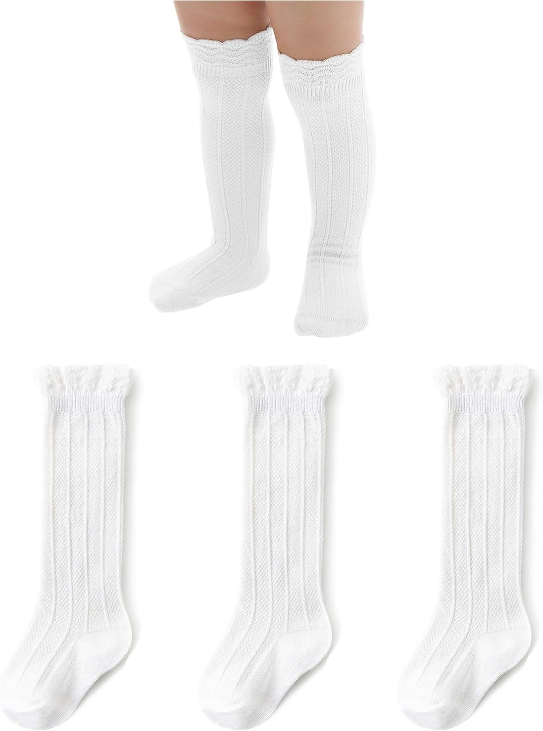 Zando Baby Knee High Socks - Infant to Toddler, Cotton Ruffle Socks, Warm Girls & Boys Long