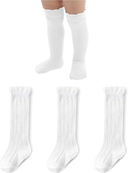 Zando Baby Knee High Socks - Infant to Toddler, Cotton Ruffle Socks, Warm Girls & Boys Long