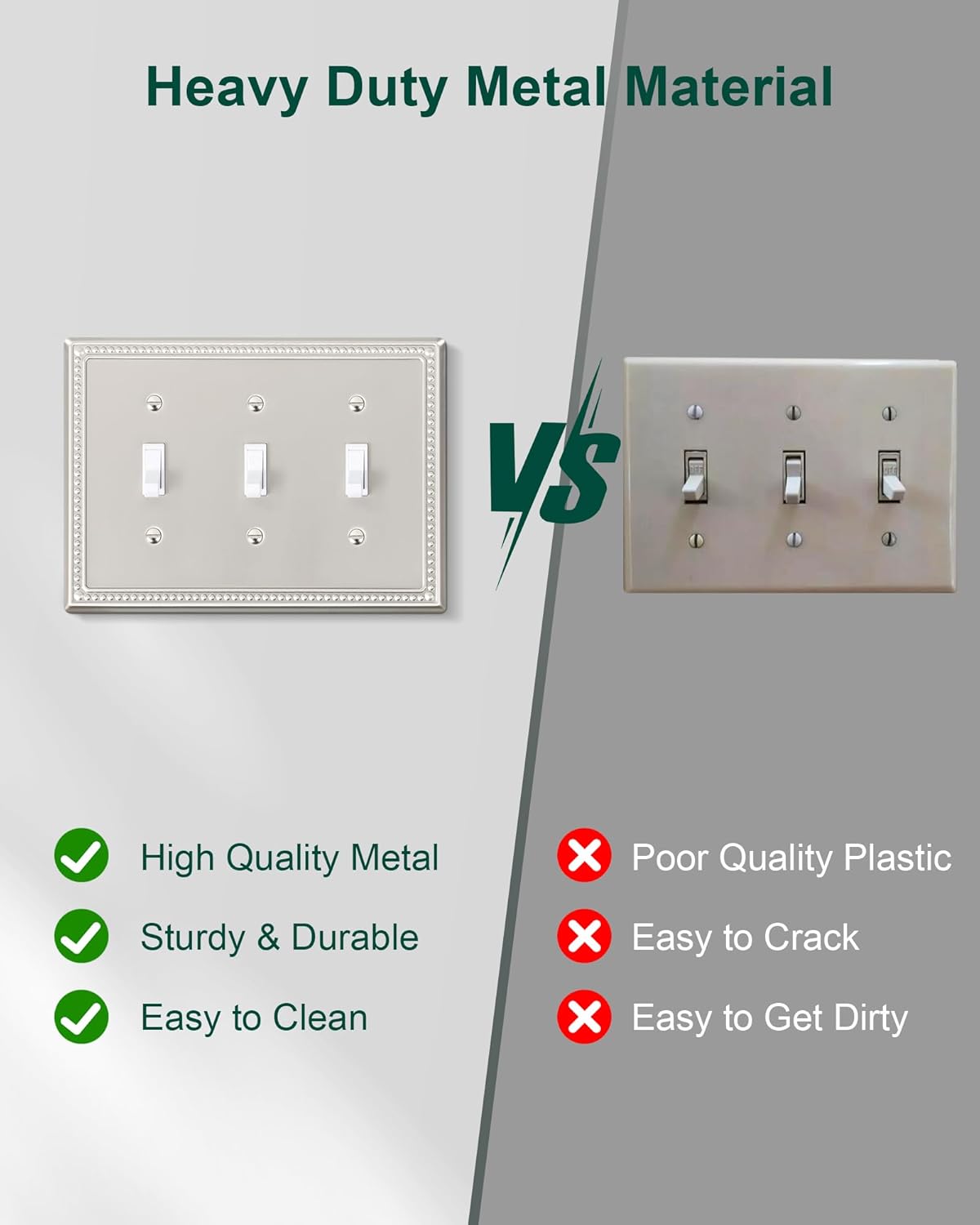 2-Pack Triple Toggle Light Switch Cover Plate, Pearls Decorative Switch Plate Covers, Brushed