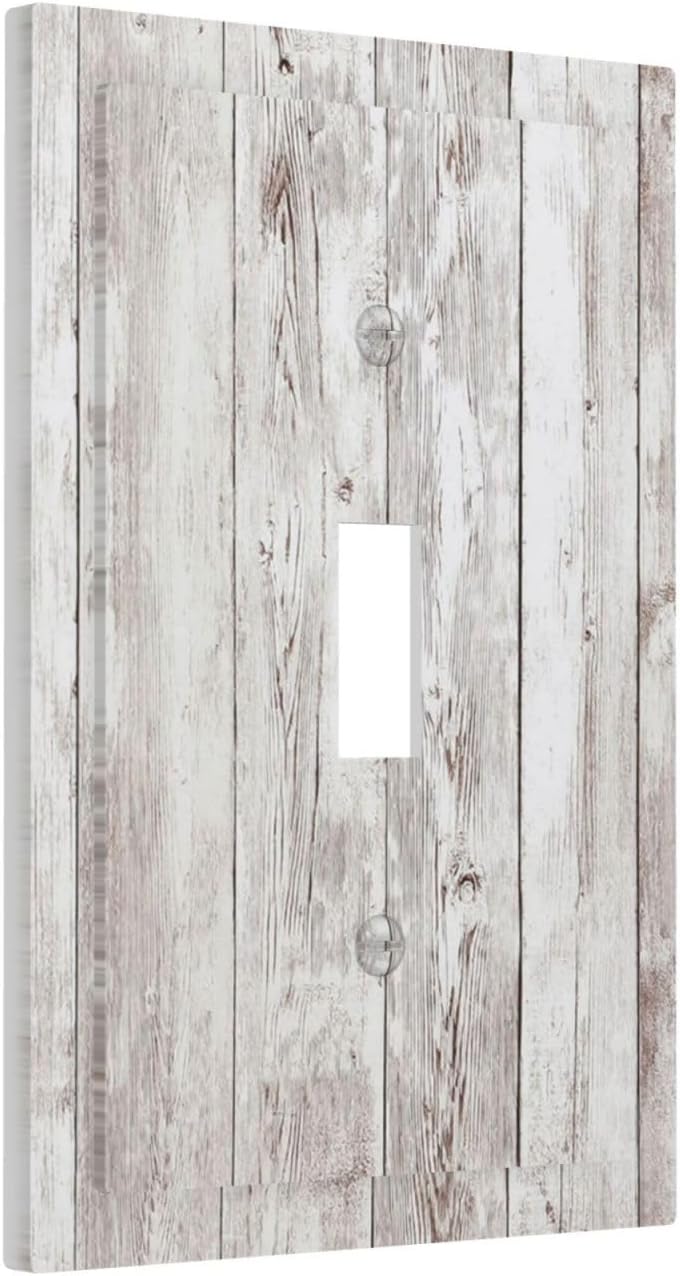 Decorative Light Switch Cover Rustic Vintage White Wood Grain 1 Gang Single Toggle Device