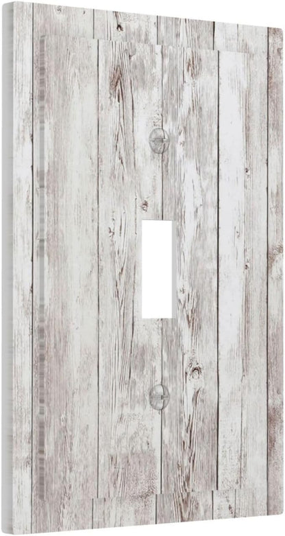 Decorative Light Switch Cover Rustic Vintage White Wood Grain 1 Gang Single Toggle Device