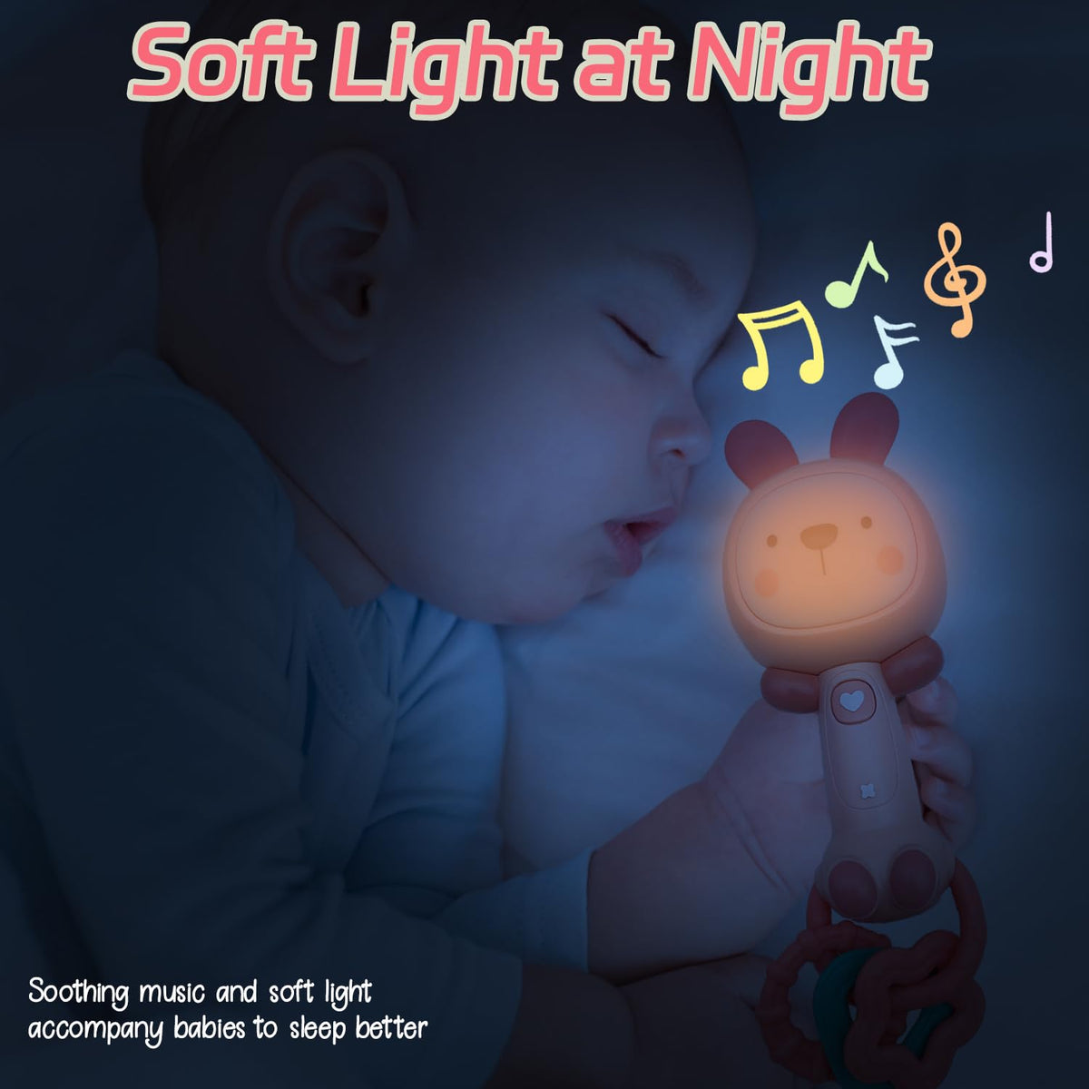 Baby Music Rattle, Teething Toys for Infants 6-12-18 Months Toddlers, Light-Up & Chew Sensory Toys