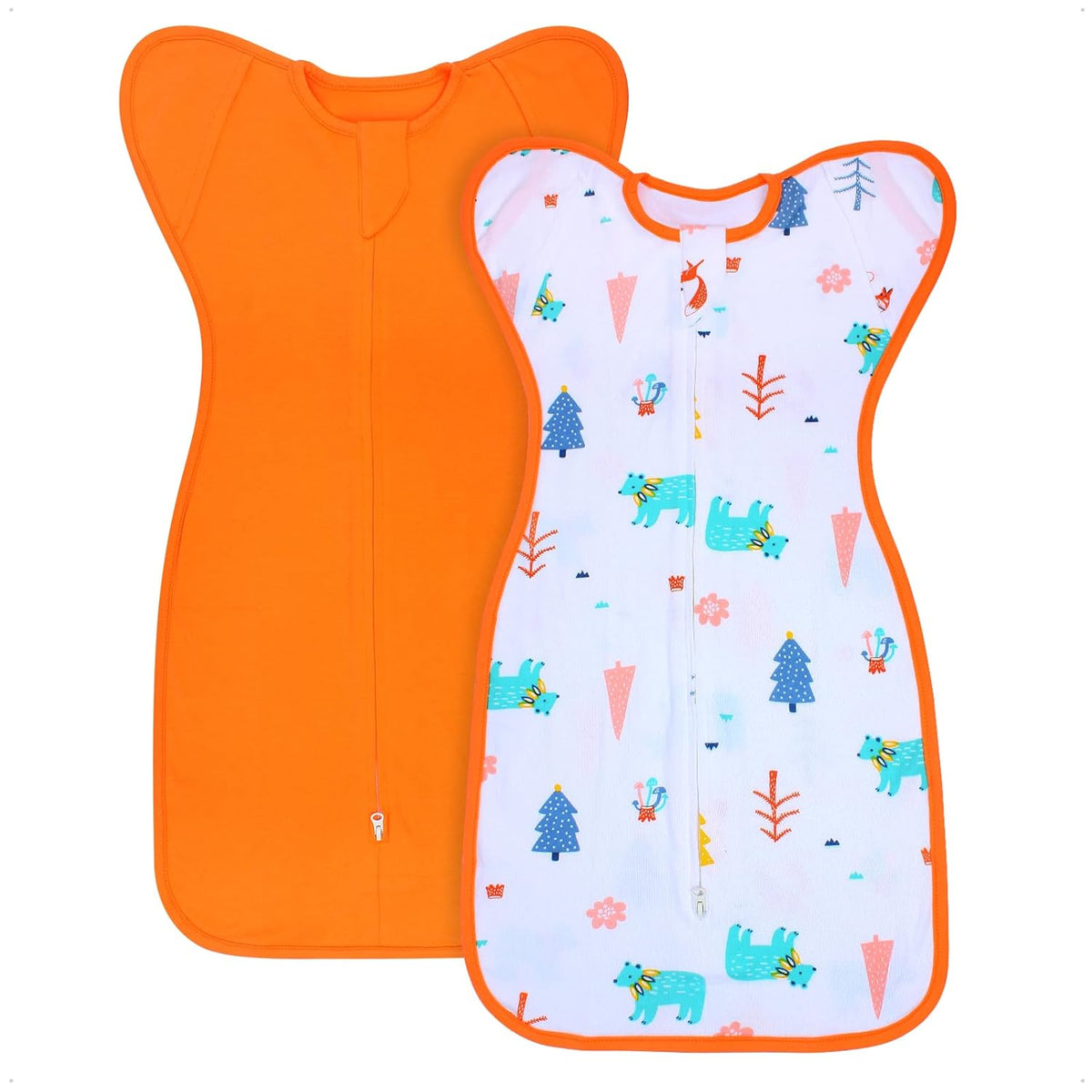 Transition Swaddle 0-3 Months, Newborn Sleep Sack Arms up Swaddle 2-Way Zipper 100% Cotton Arms