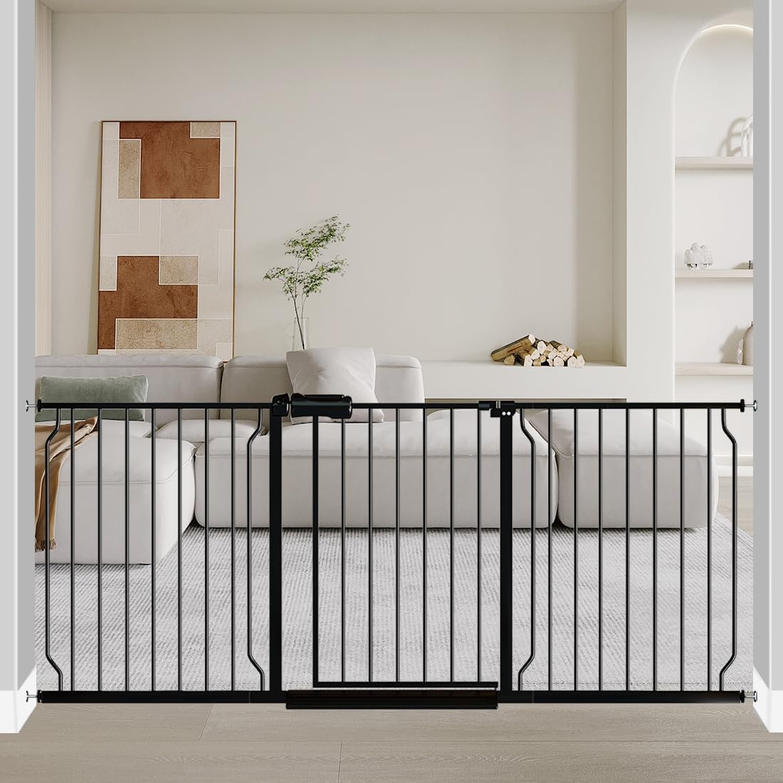 Fairy Baby Extra Wide Baby Gate Black 67-71.5 Inch Wide, Walk Through Pressure Mounted No Drill