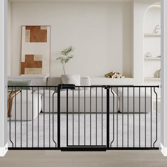 Fairy Baby Extra Wide Baby Gate Black 67-71.5 Inch Wide, Walk Through Pressure Mounted No Drill