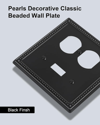 2-Pack Combo Toggle/Duplex Light Switch Cover Plate, Black Metal Wall Outlet Cover Plate