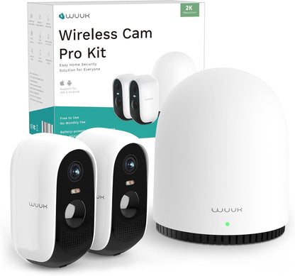 WUUK Indoor Outdoor Security Camera Wireless 2K, Homebase + 2 Cameras, No Monthly Fees, 32GB