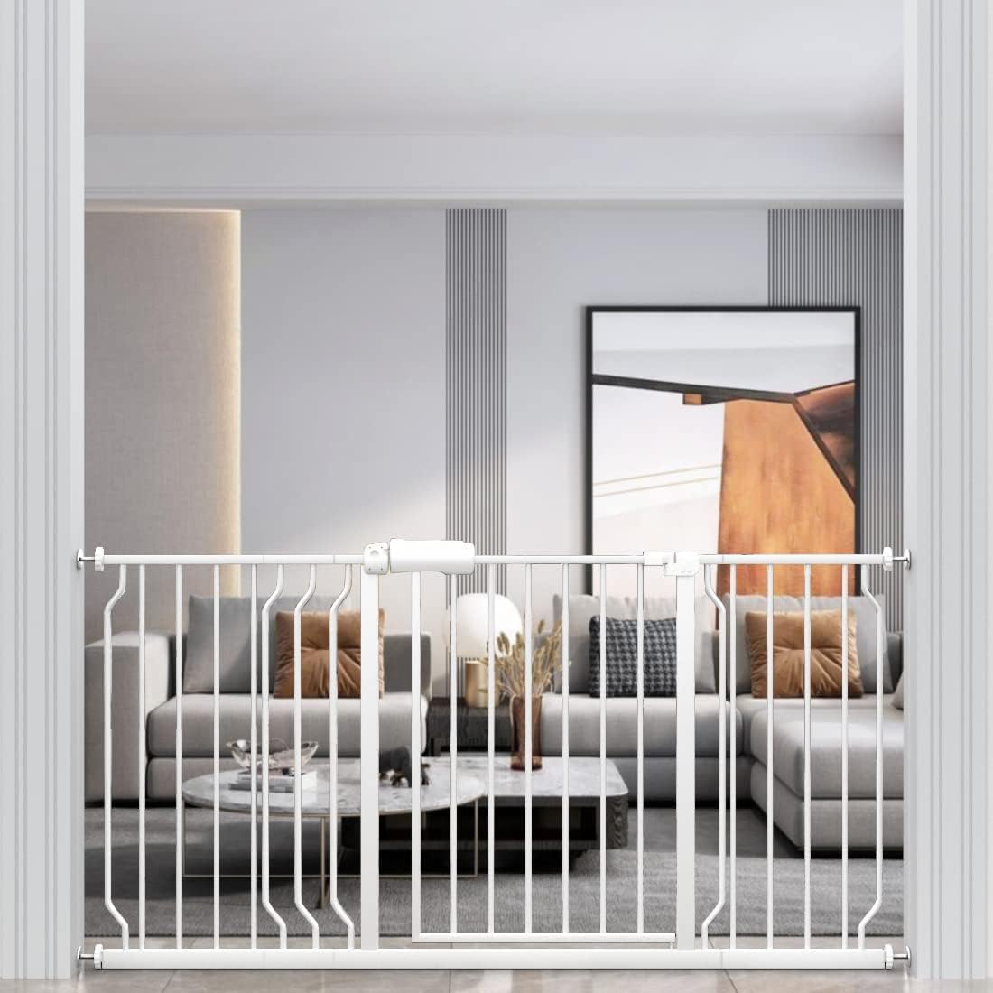 WAOWAO Baby Gate 57.48-62.17" Extra Wide Pressure Mounted Walk Through Swing Auto Close Safety