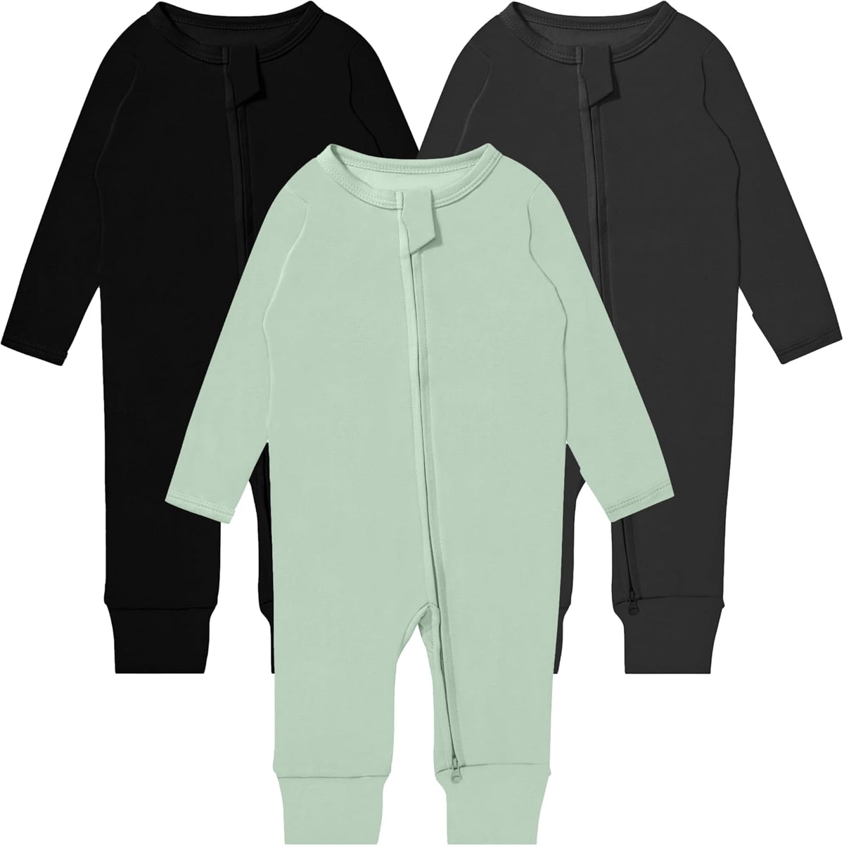 GUISBY Long Sleeve Cotton Pajamas Footless Baby Bodysuits with Zipper and Mittens 3-Pack for Boys