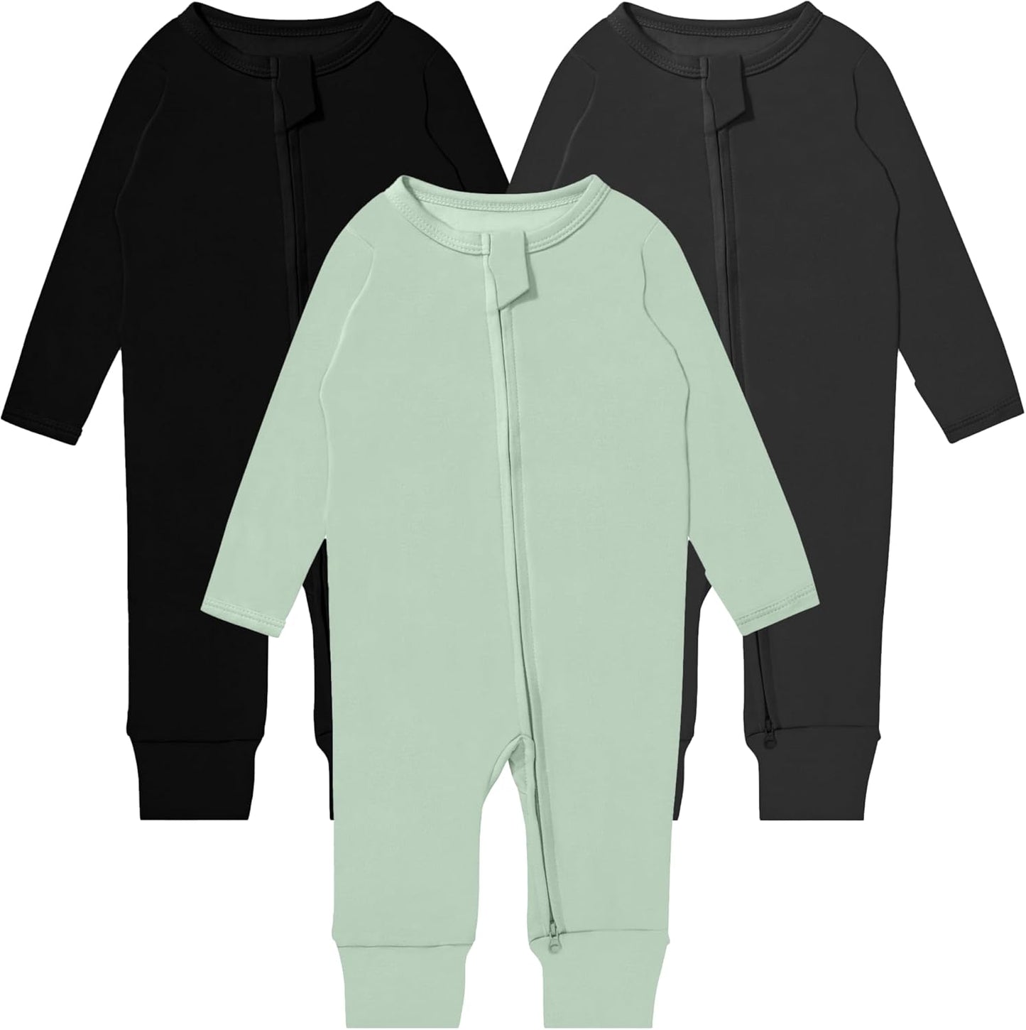 GUISBY Long Sleeve Cotton Pajamas Footless Baby Bodysuits with Zipper and Mittens 3-Pack for Boys