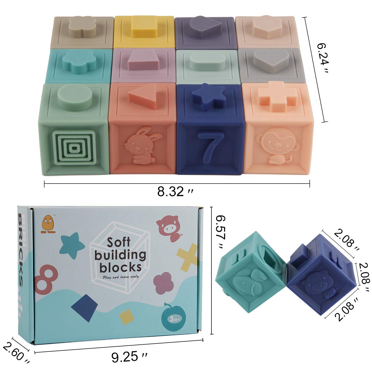 Mini Tudou Baby Blocks Toys, Soft Building Blocks for Babies 6-12 Months