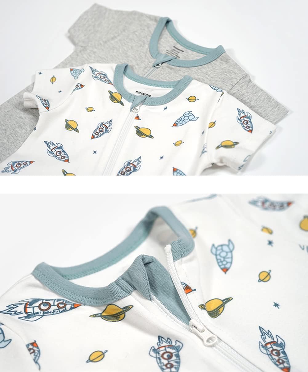 Teach Leanbh Baby Boys Girls 2 Pack 2 Way Zipper Footless Pajamas Cotton Short Sleeve Printing