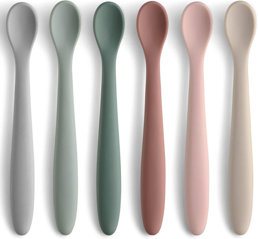 6-Piece Silicone Baby Feeding Spoons, First Stage Infant Spoons, Soft-Tip Easy on Gums I Baby