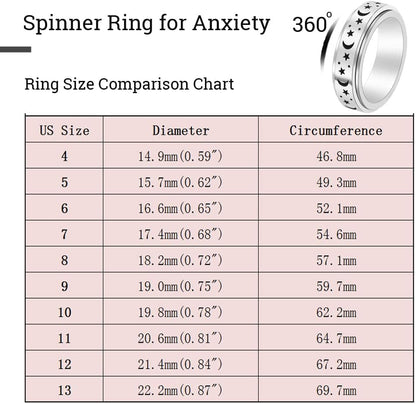 OreilleStar Anxiety Ring for Women Fidget Spinner Rings Stainless Steel Silver Color Size 6